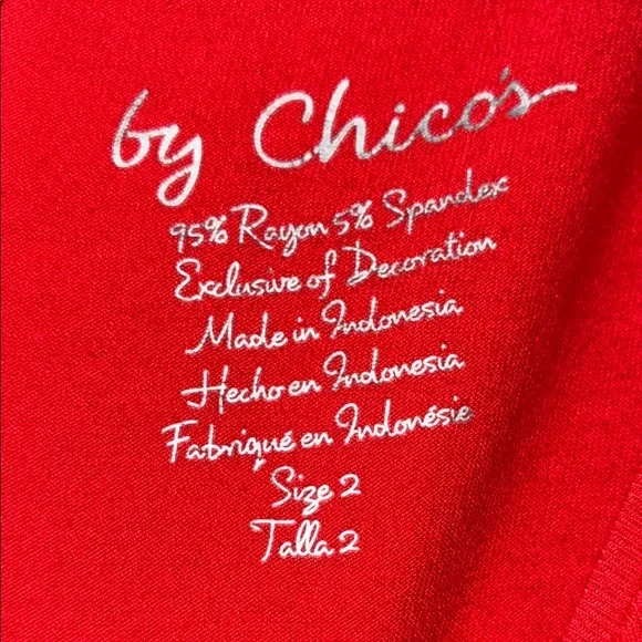 Chicos Shirt Women Sz L Red Tunic Asymmetrical Eyelet Lace Long Sleeve tunic top - Picture 3 of 3